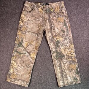 RealTree Jeans Mens Green Camo Hunting Hiking Cotton Denim Outdoors Fit36x26.5